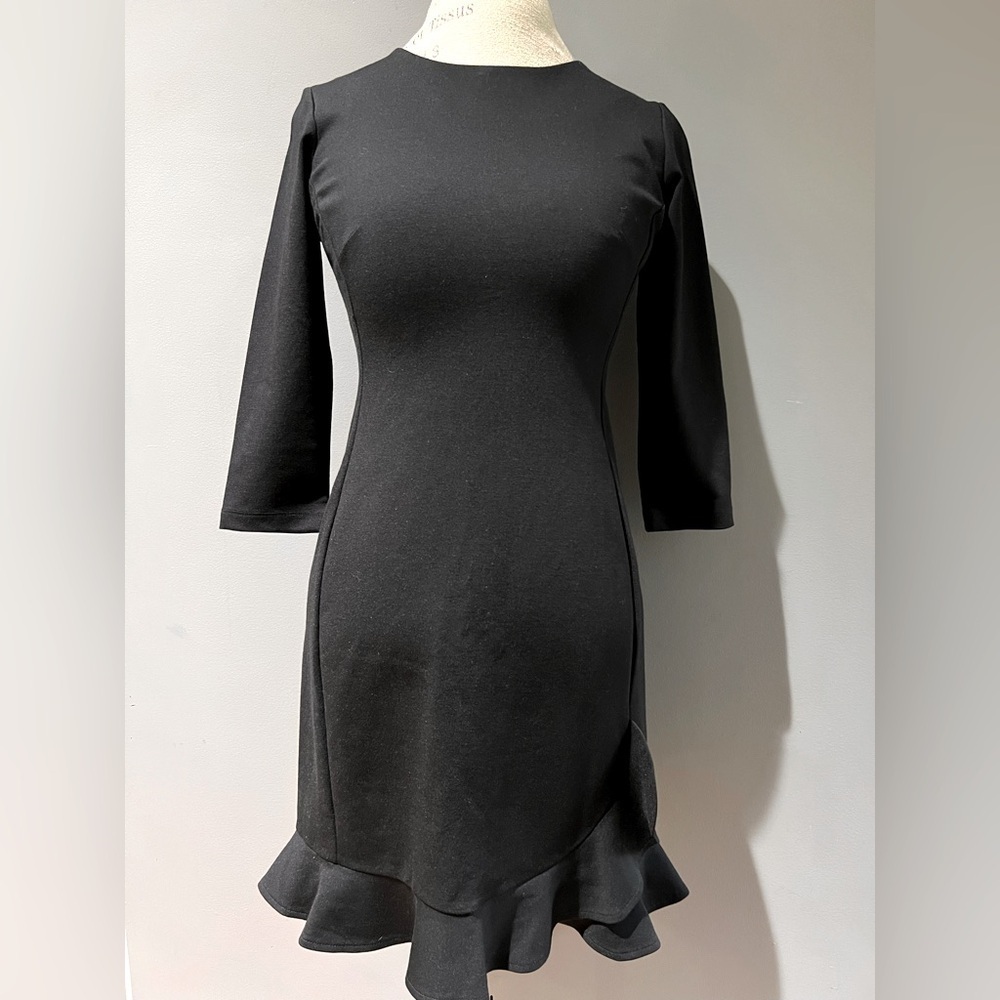 ANN TAYLOR NWT $139 Solid Black Lined Sheath Flounce Hem Dress Size 4P
